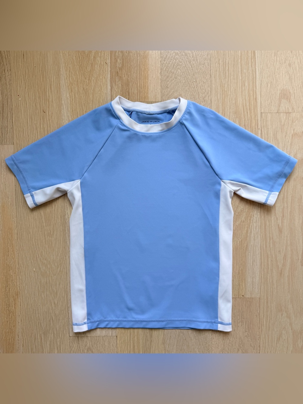 Janie and Jack Light Blue & White Kids Rash Guard Swim Shirt -Size 6